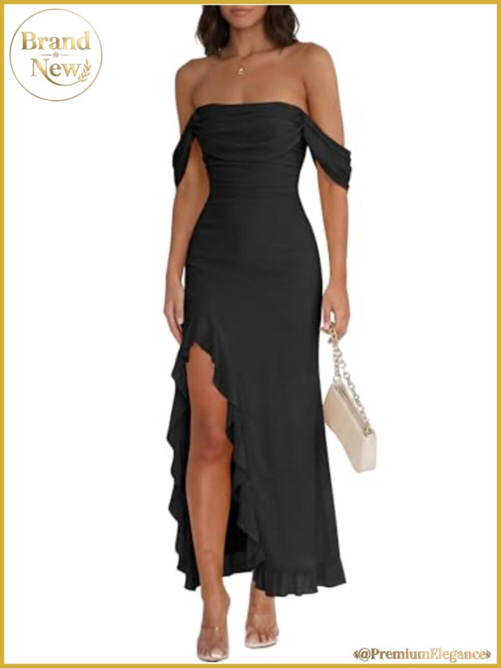 Slim Fit Off Shoulder Bodycon Maxi Dress Formal Wedding Guest Cocktail